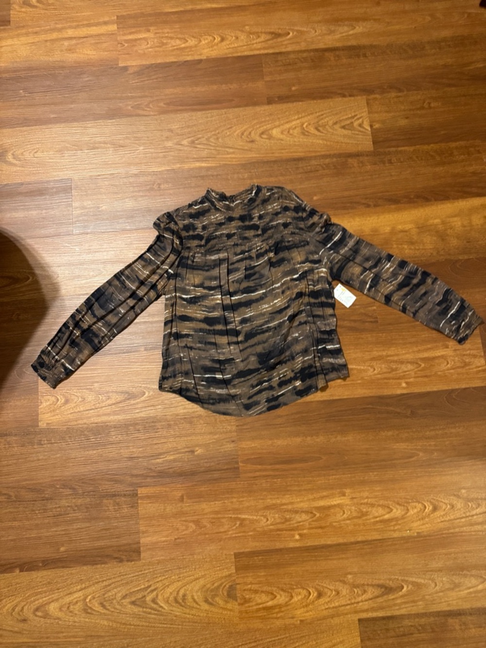 cloth & stone Brown and Black Patterned Long-Sleeve Blouse